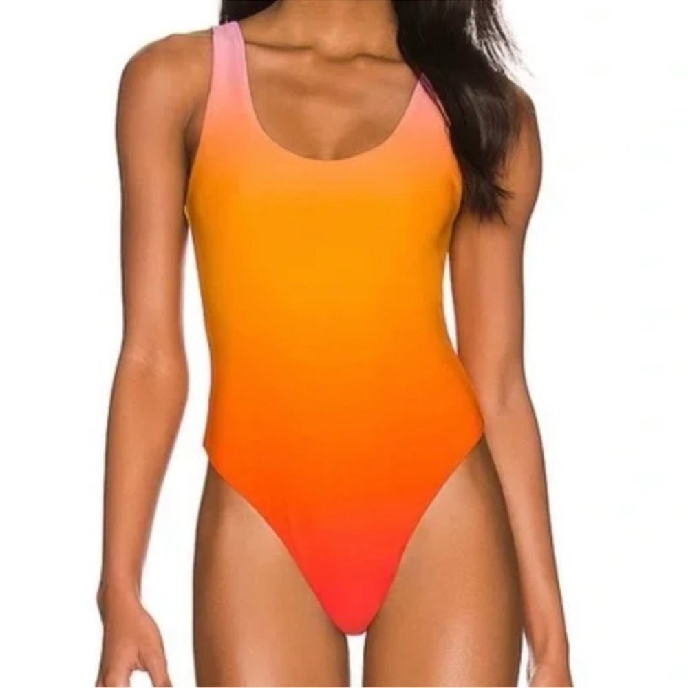 NEW WeWoreWhat Pink Orange Ombre High Cut One Piece Bathing Suit Large